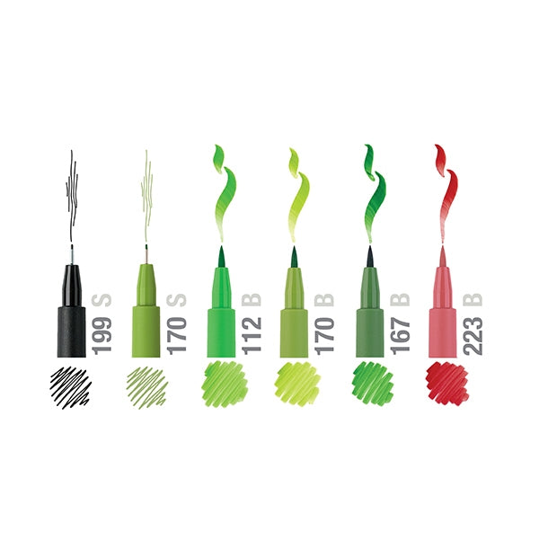 Faber-Castell Pitt Artist Hand Lettering Pens, Greens- 6pk