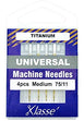 Klasse Universal Titanium Machine Needle, Size 75/11- 4pk