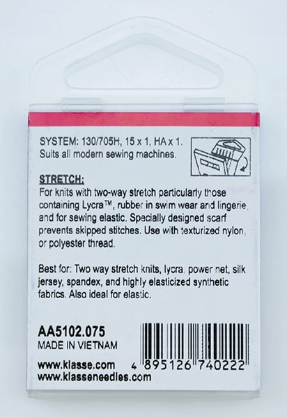 Klasse Stretch Machine Needle, Size 75/11- 6pk