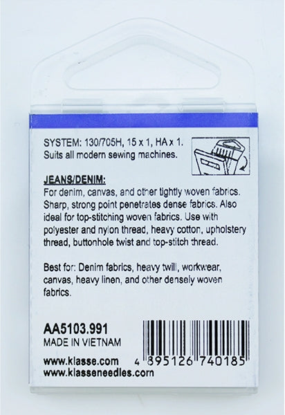 Klasse Jeans Mix Machine Needle, Size 100/110- 6pk