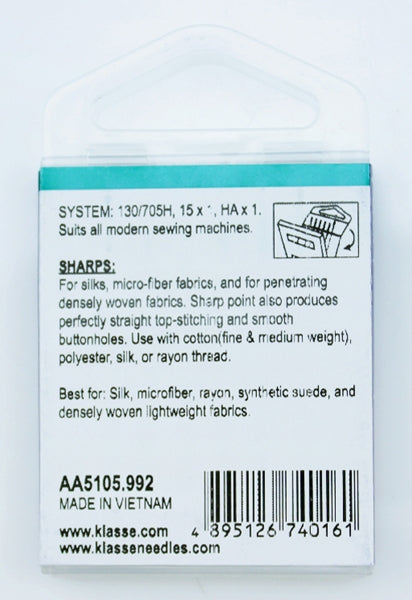 Klasse Sharp Mix Machine Needle, Size 60/70- 6pk