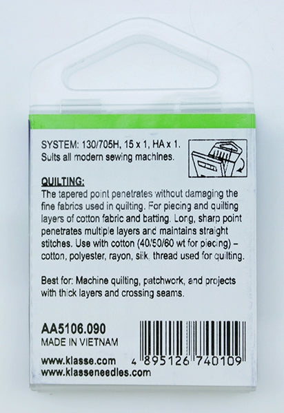 Klasse Quilting Machine Needle, Size 90/14- 6pk