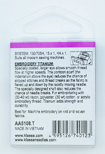 Klasse Embroidery-Titanium Machine Needle, Size 80/12- 4pk