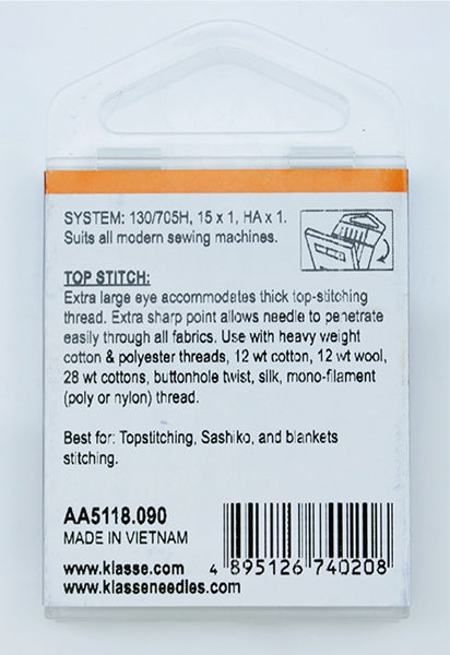 Klasse Topstitch Machine Needle, Size 90/14- 6pk