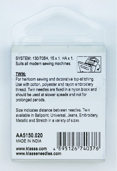 Klasse Twin-Universal Machine Needle, Size 80/2.0mm