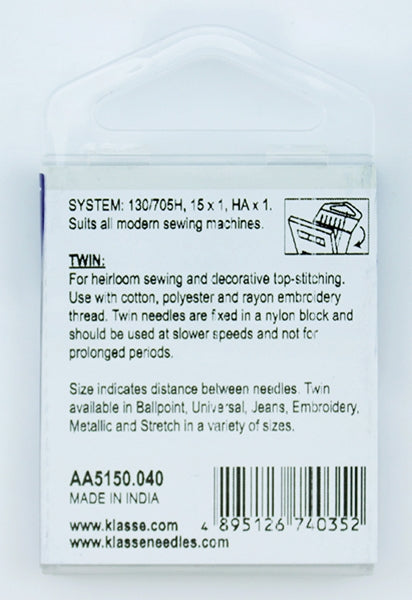 Klasse Twin-Universal Machine Needle, Size 80/4.0mm