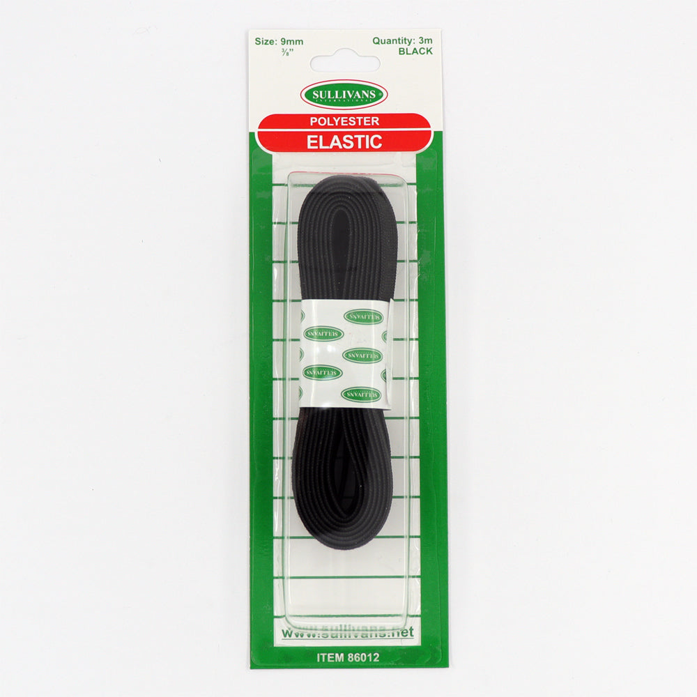 Sullivans Elastic Non Roll Poly, Black- 9 mm