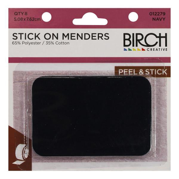 Birch Stick On Menders, Navy- 8pk