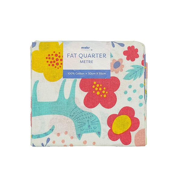 Fat Quarter Metre Fabric, Colourful Cat- 50cmx55cm