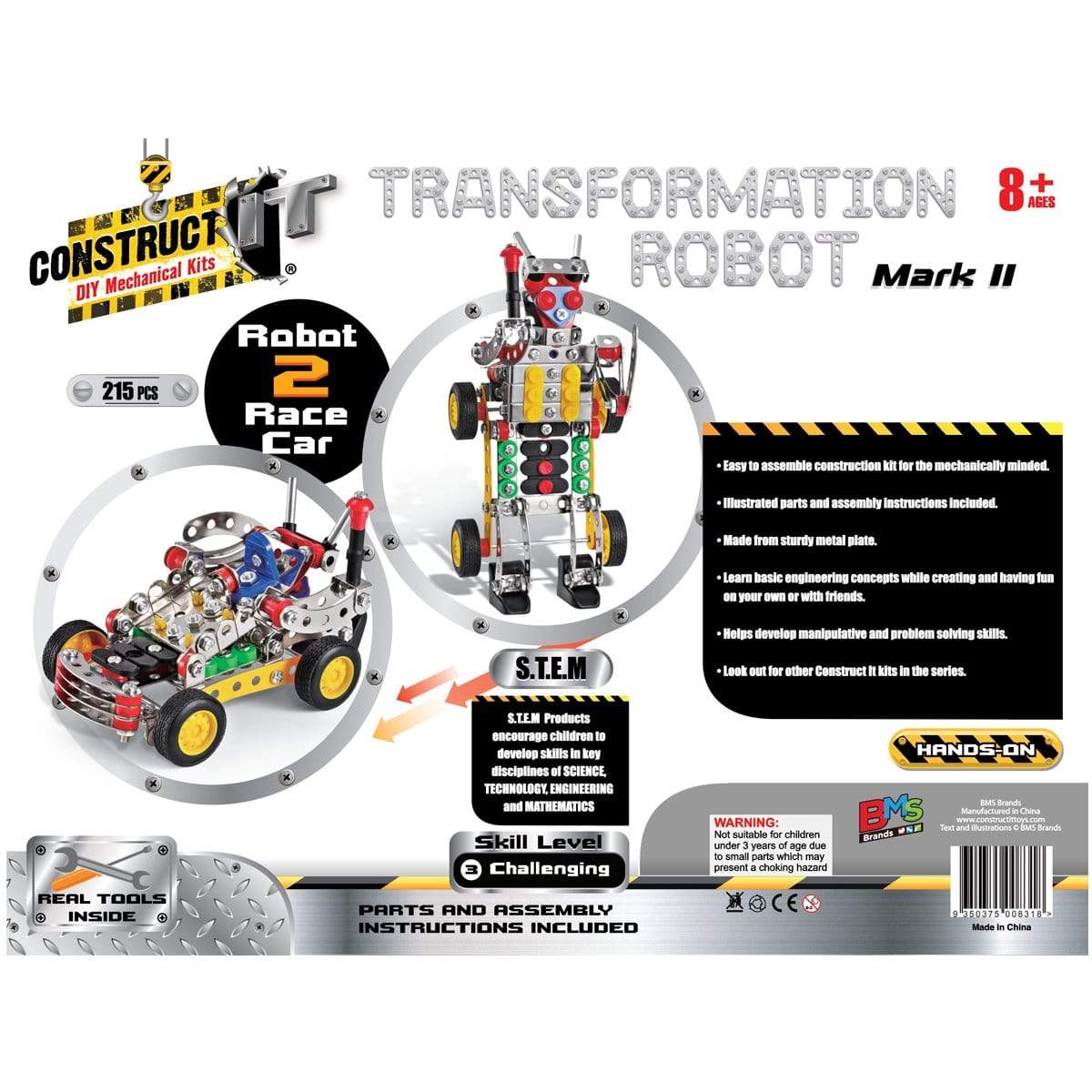 Construct It DIY Mechanical Kit, Transforming Robot Mark 2- 215pc