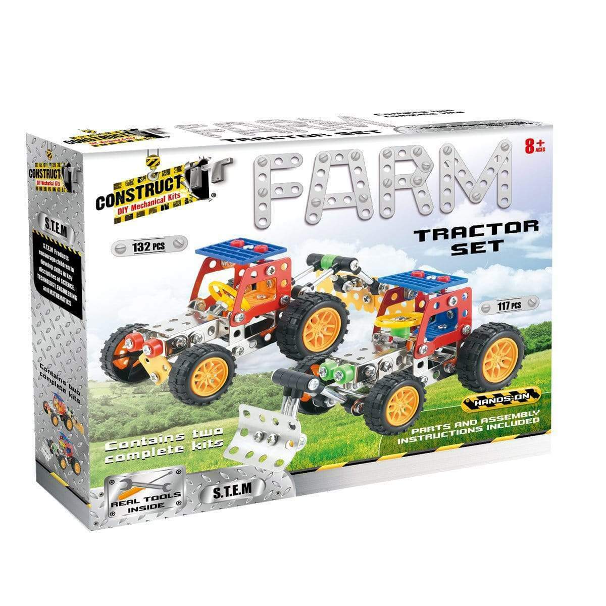 Construct It DIY Mechanical Kit, Farm Tractor Set with 2 Separate Vehicles- 254pc