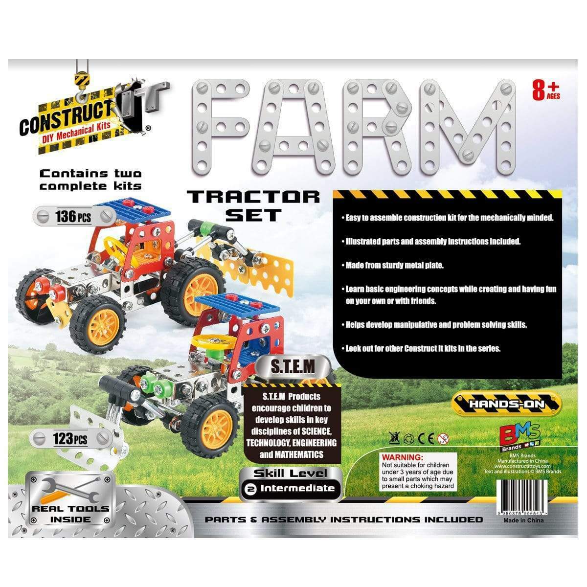 Construct It DIY Mechanical Kit, Farm Tractor Set with 2 Separate Vehicles- 254pc