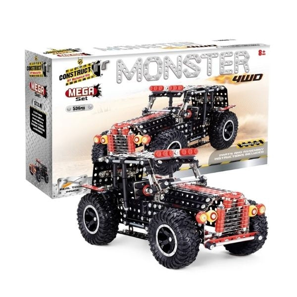 Construct It DIY Mechanical Kit, Monster 4WD Vehicle- 536pc