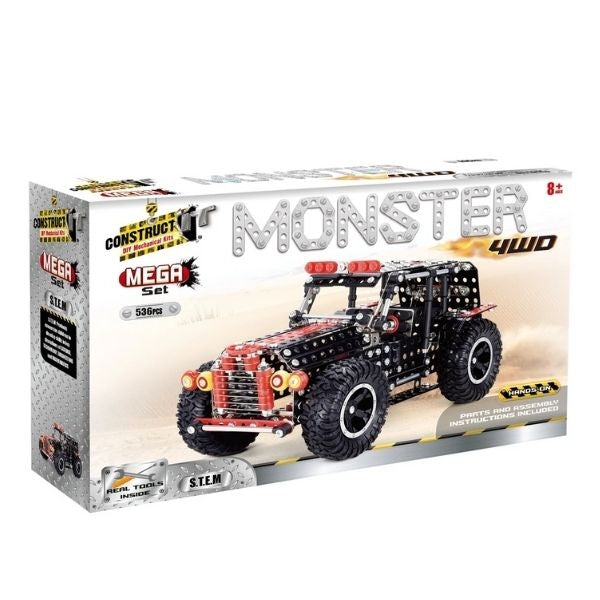 Construct It DIY Mechanical Kit, Monster 4WD Vehicle- 536pc