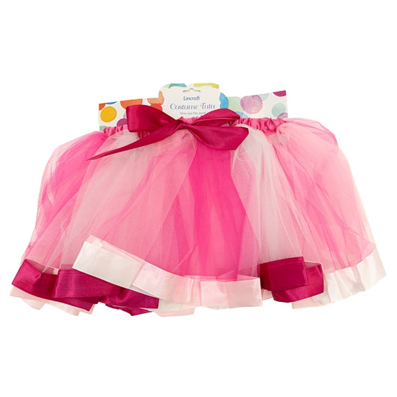 3-Layer Tutu with Satin Ribbon, Multi White/Fuchsia/Pink- 30cm