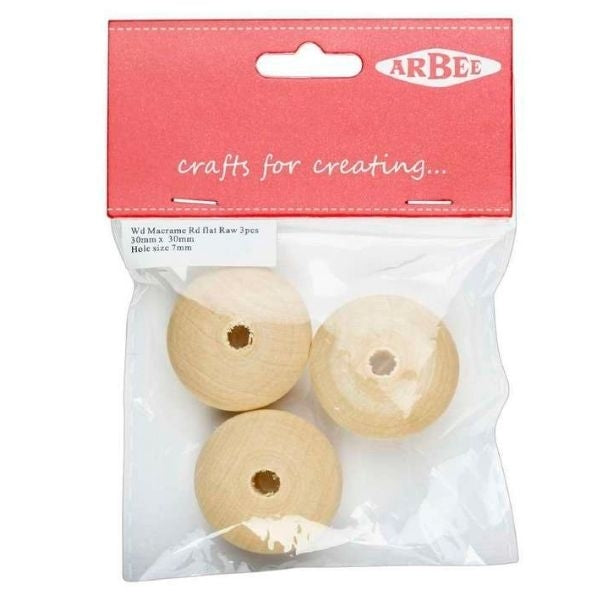 Arbee Wood Macrame Bead, Round Flattened- 3pk