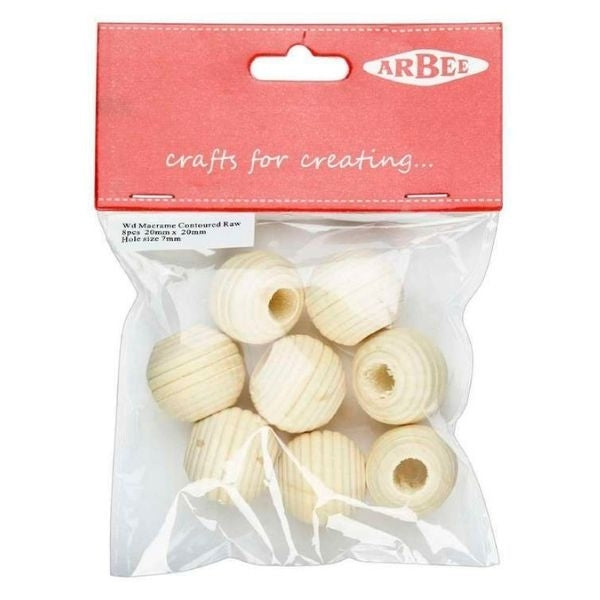 Arbee Wood Macrame Bead, Round Contoured- 8pk