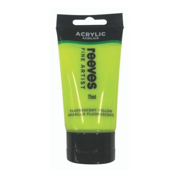 Reeves Artists' Acrylic Paint, Fluoro Yellow-75ml