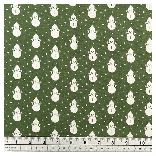 Christmas Cotton Fabric, Green Snowman- Width 112cm