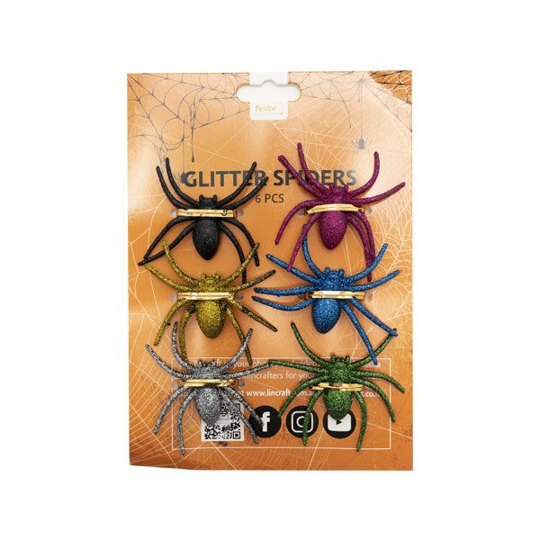 Glitter Spiders, Multi- 6pk