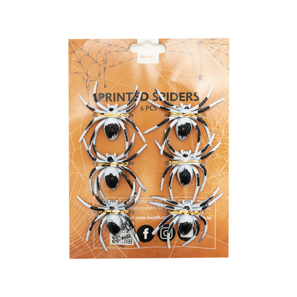 Printed Spiders, Black and White- 6pk