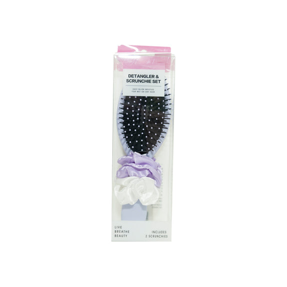 Cushion Hair Brush & Scrunchie Set, Purple