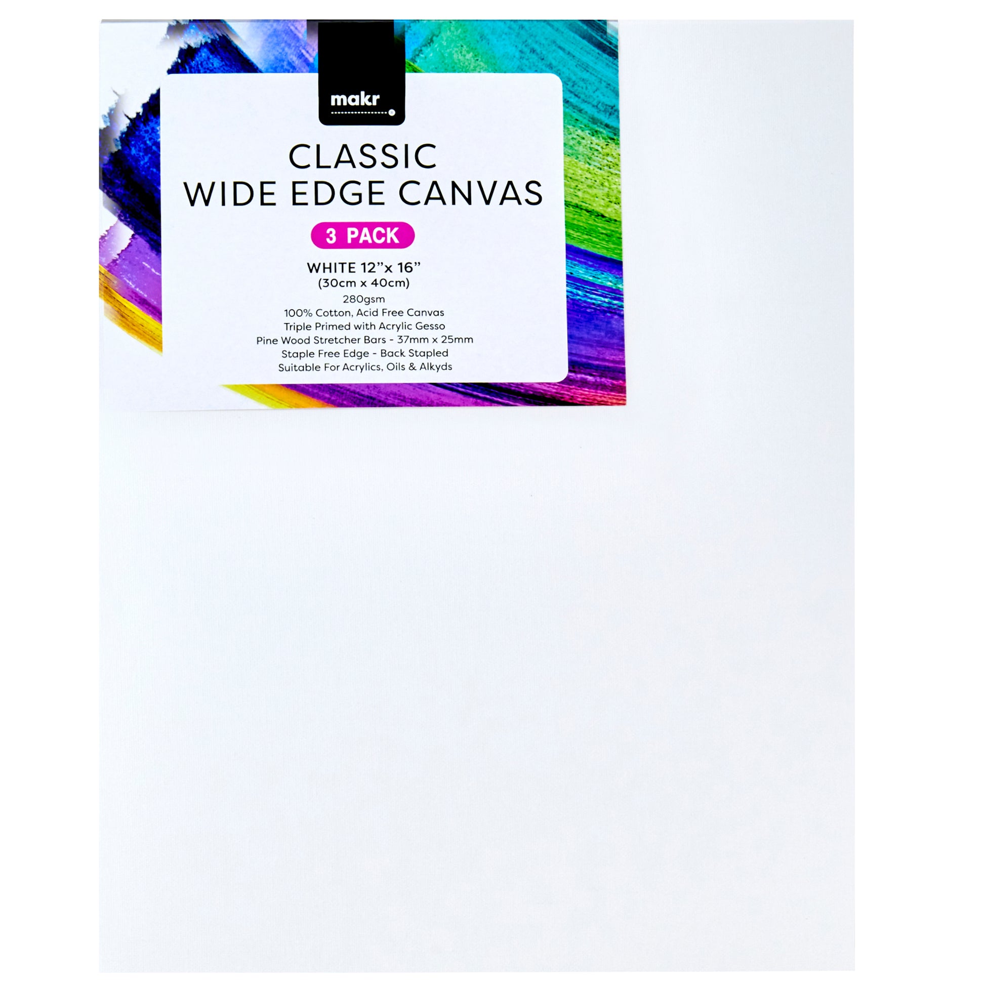 Makr Classic Wide Edge Value Pack Canvas, 3pk- 30cmx40cm