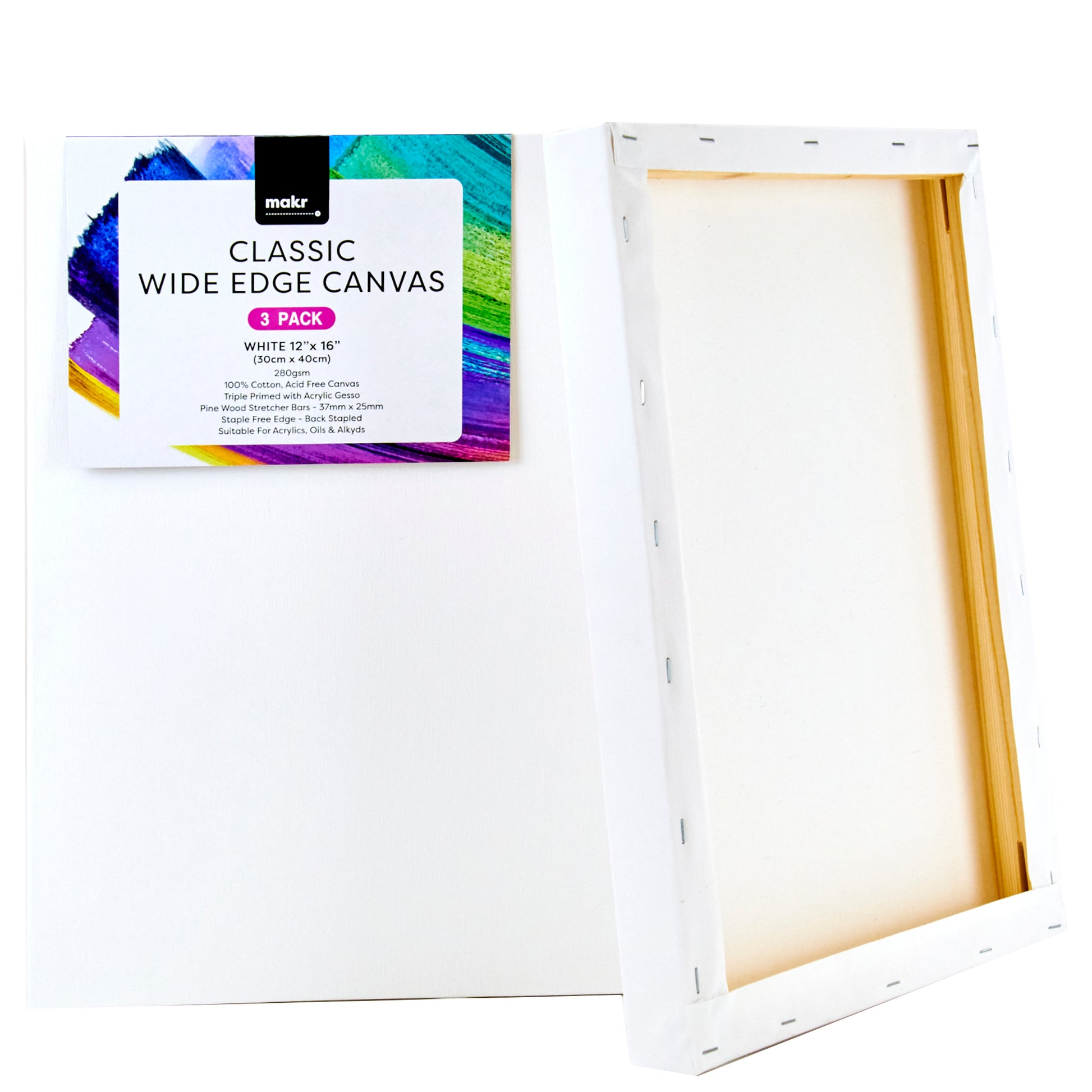 Makr Classic Wide Edge Value Pack Canvas, 3pk- 30cmx40cm