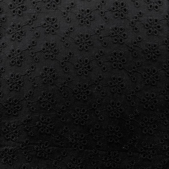 Broderie Anglaise Fabric, Black- 130cm