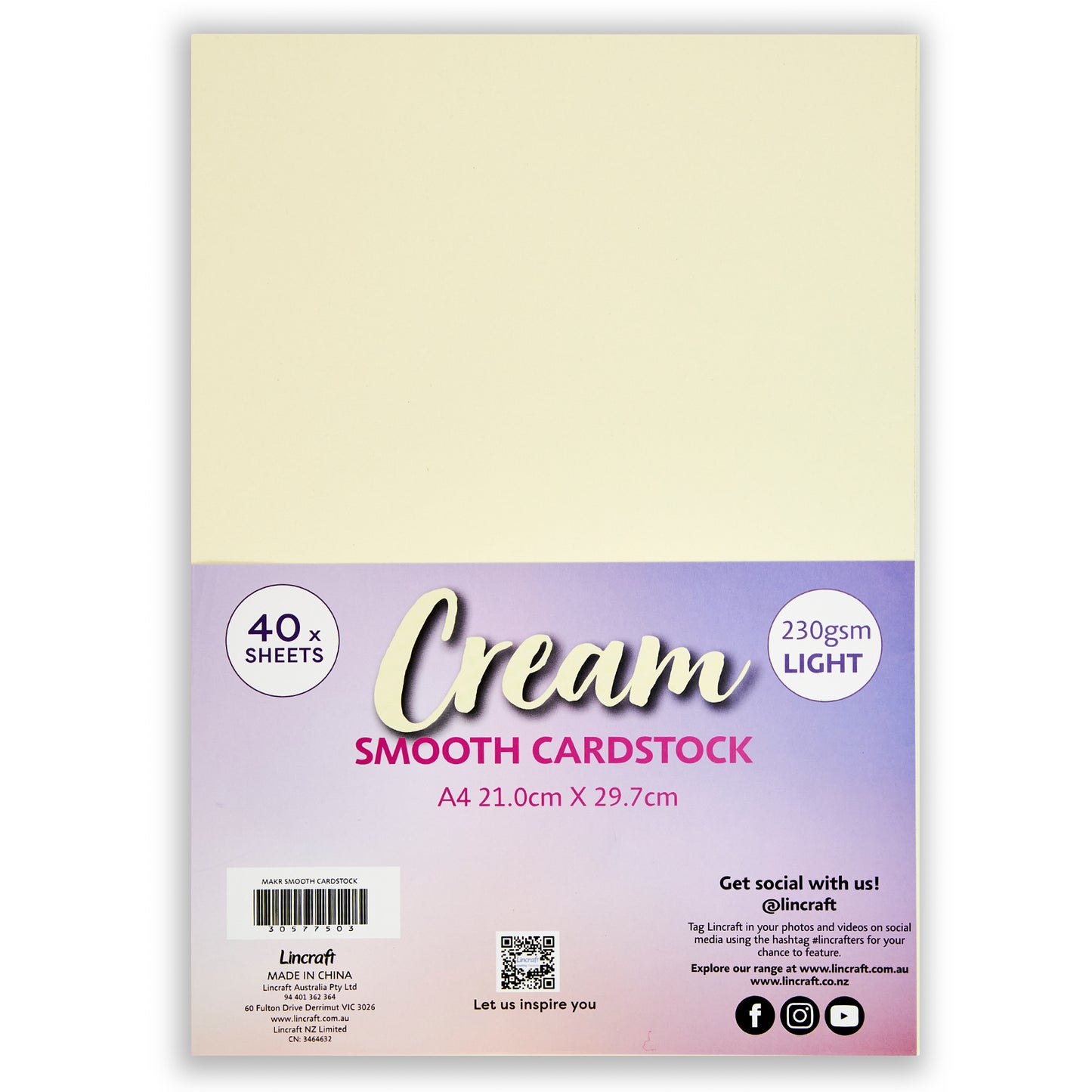 Makr Smooth Lightweight Cardstock, Cream- A4