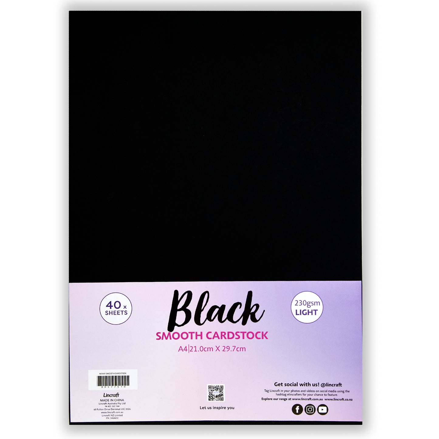 Makr Smooth Lightweight Cardstock,  Black- A4