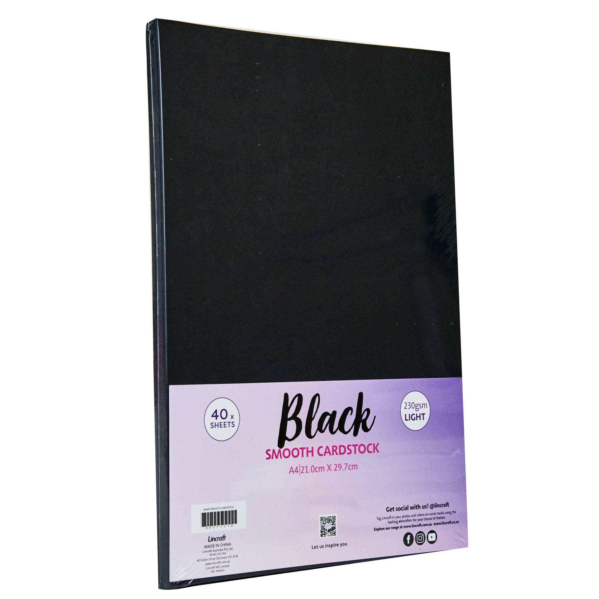 Makr Smooth Lightweight Cardstock, Black- A4