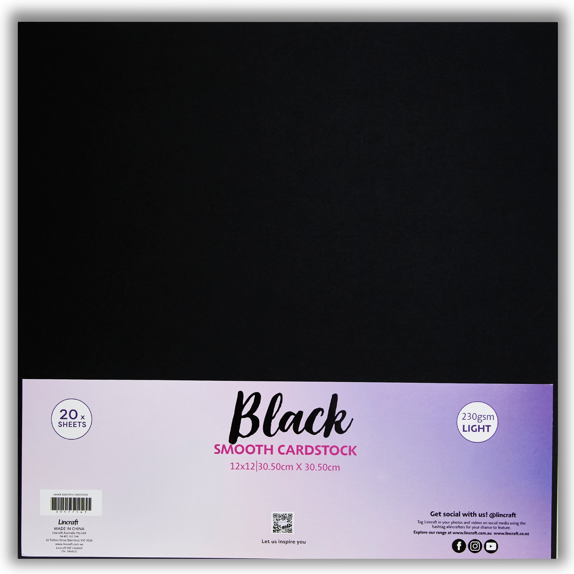 Makr Smooth Lightweight Cardstock, Black- 12x12in