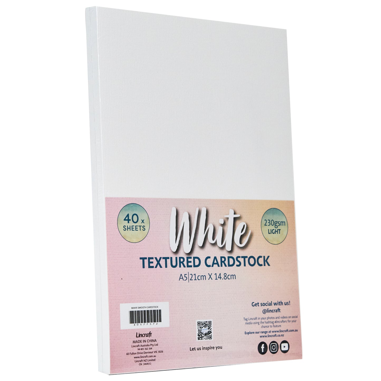 Makr Textured Lightweight Cardstock, White- A5