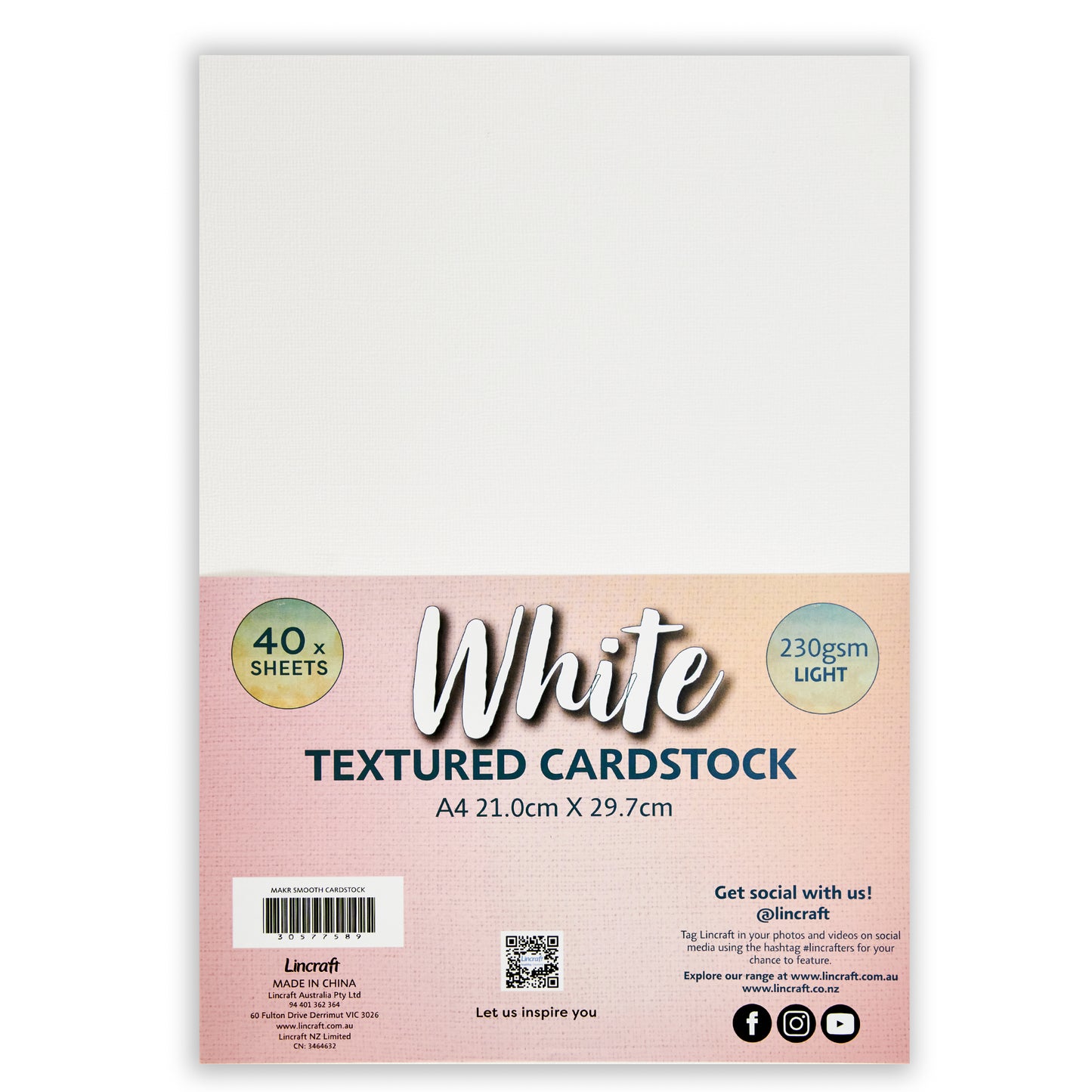 Makr Textured Lightweight Cardstock, White- A4