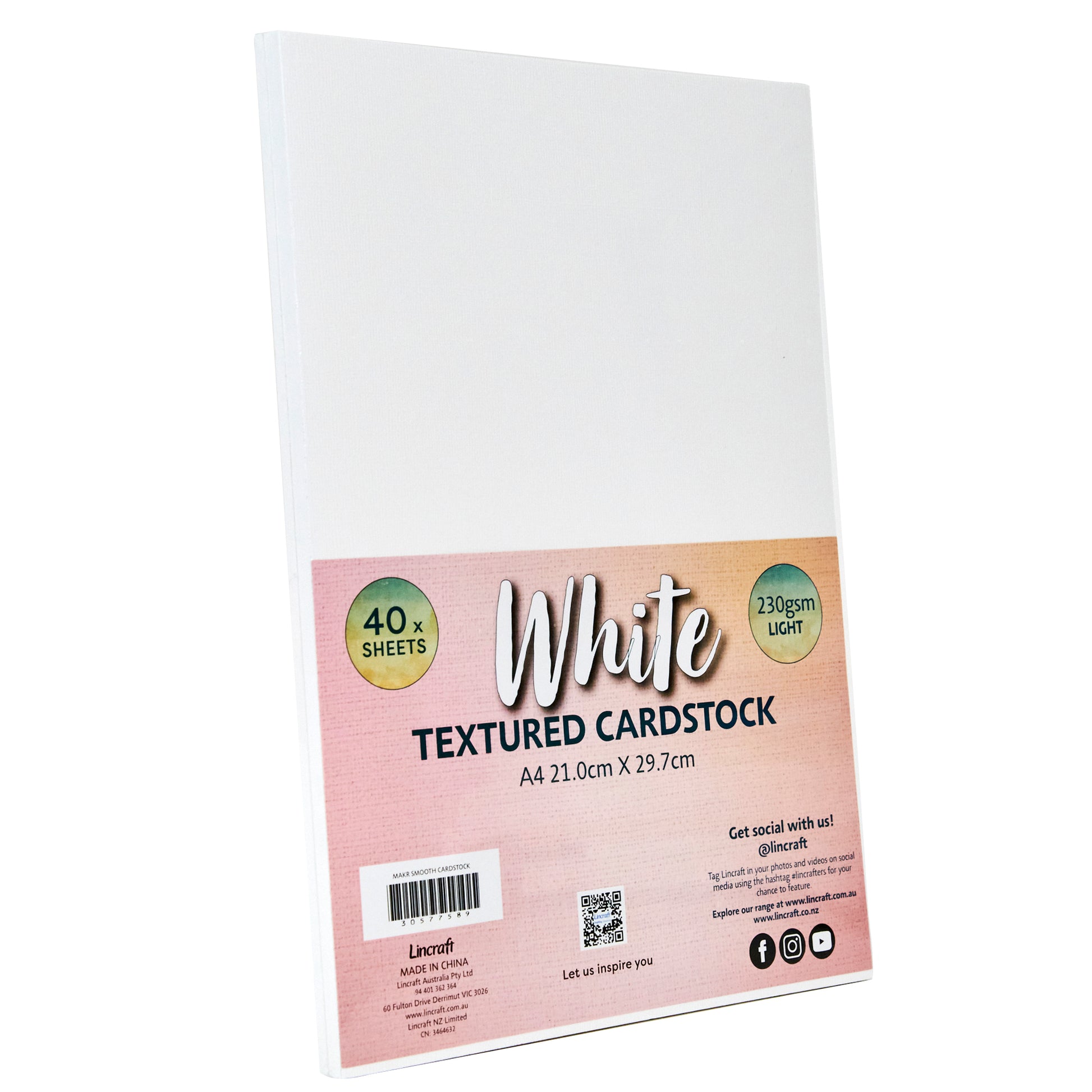 Makr Textured Lightweight Cardstock, White- A4