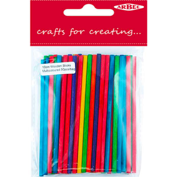 Arbee Wood Sticks, Coloured- 50pk