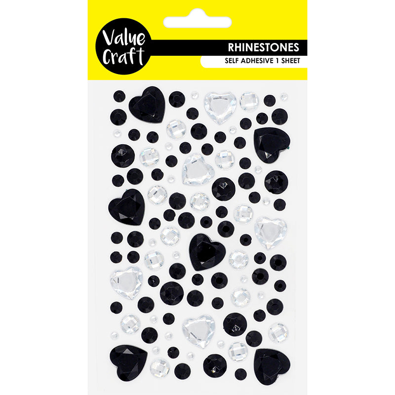 Value Craft Rhinestone Sticker, Hearts Black-Silver