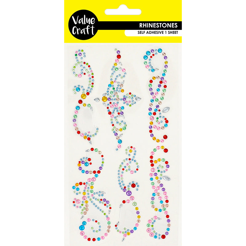 Value Craft Rhinestones Sticker, Gold Flourish