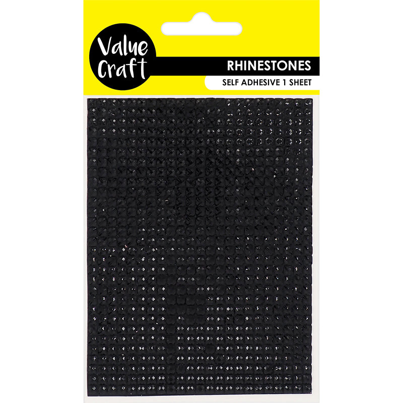 Value Craft Self-Adhesive Rhinestone Bling Crystal Sheet, Black