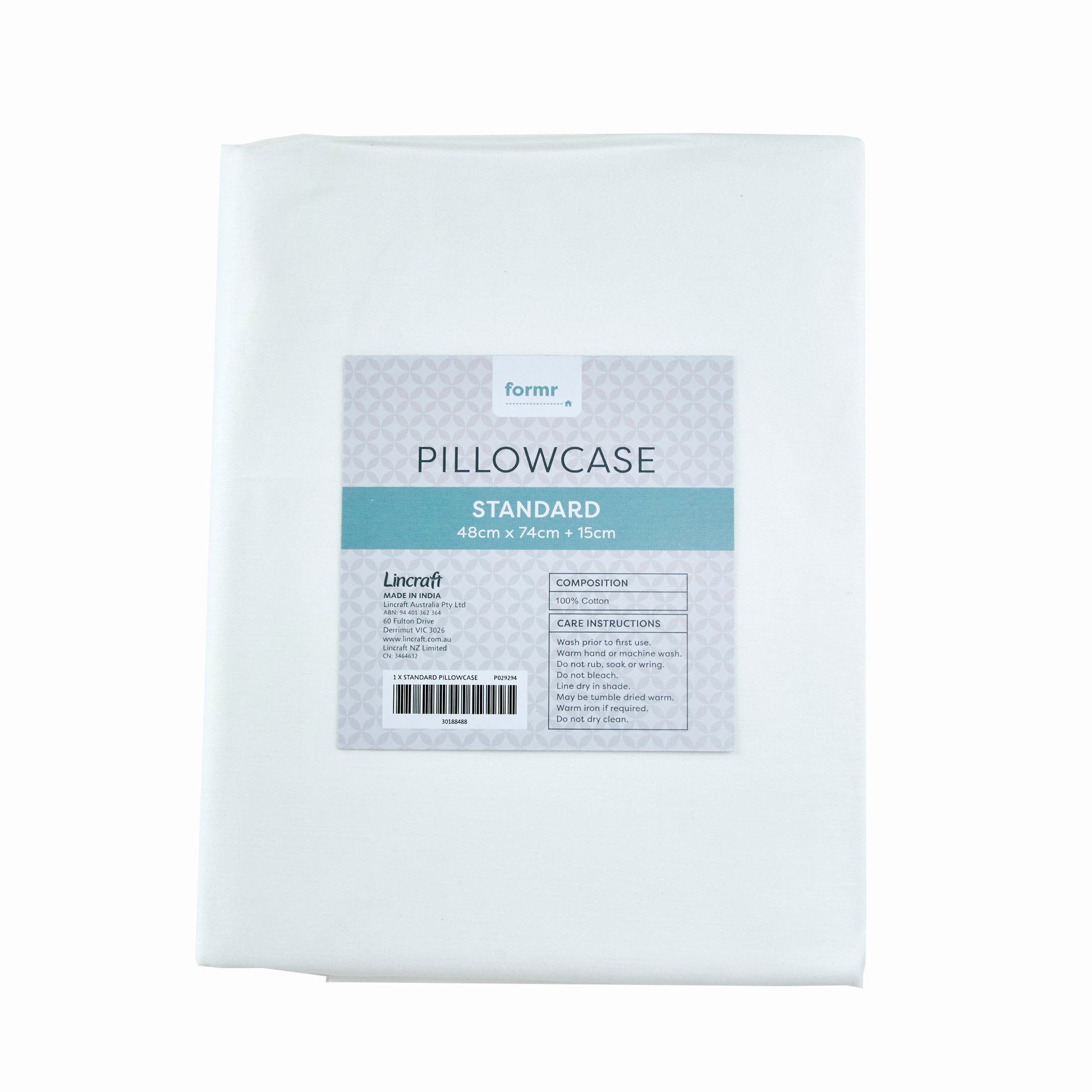 Formr Standard Pillowcase, White- 48cm x 74cm + 15cm
