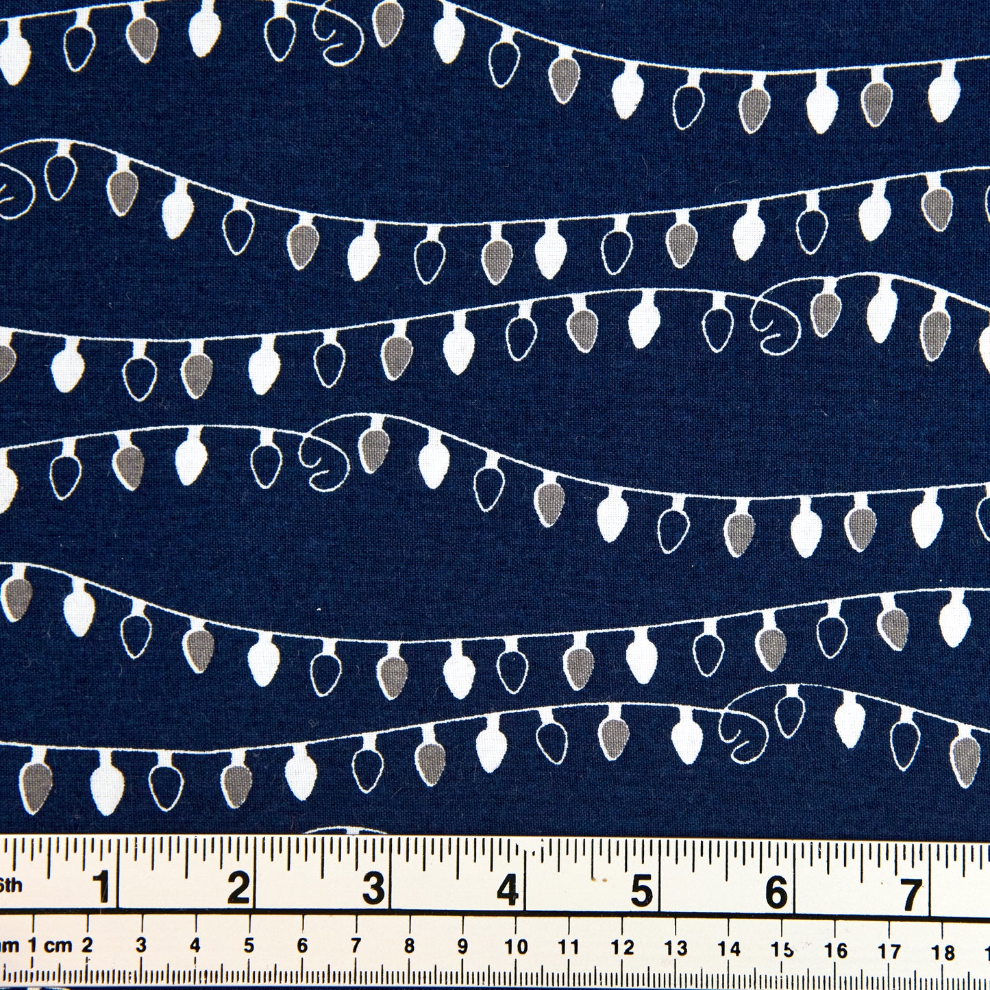 Christmas Cotton Print Fabric, Blue/Navy White Lights - Width 112cm