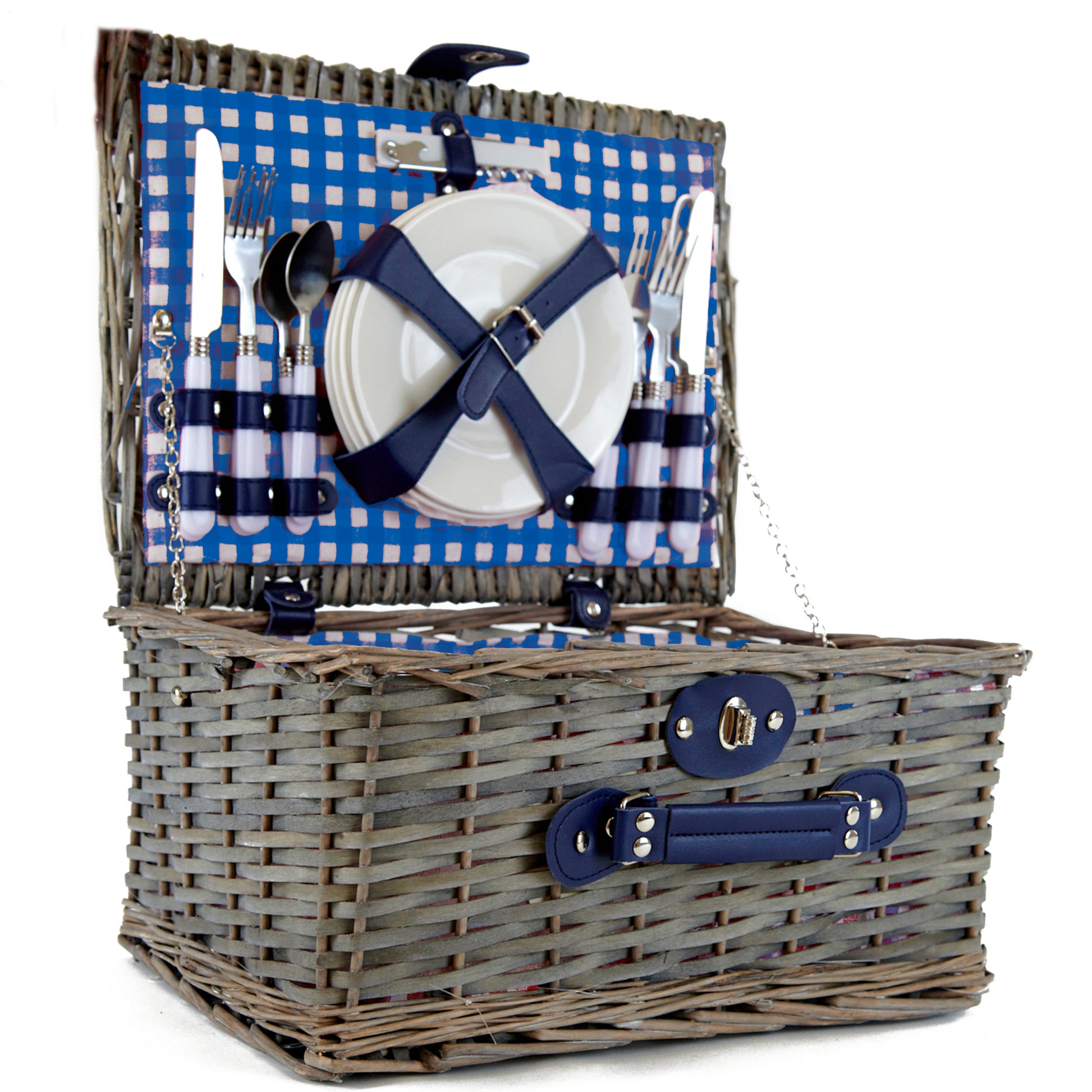 Makr Willow Picnic Basket in Blue Gingham Lining