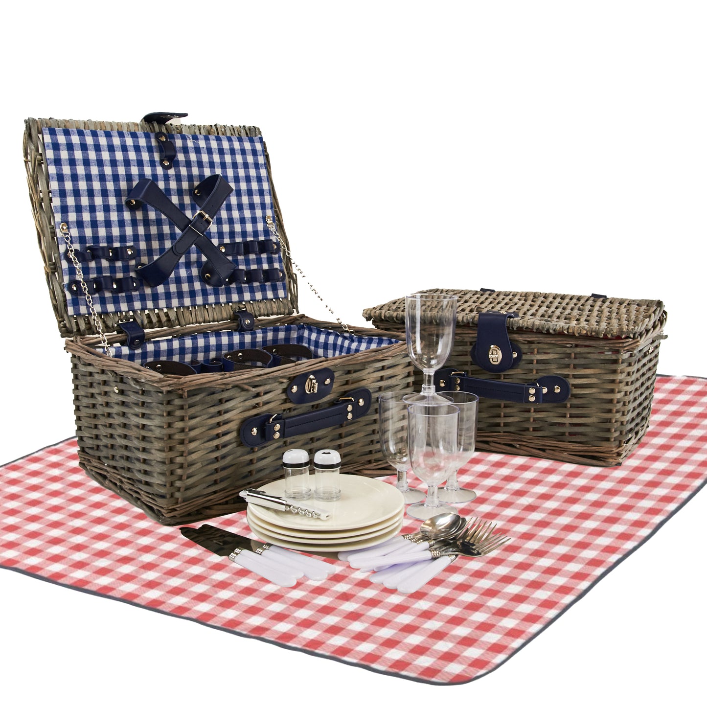 Makr Willow Picnic Basket in Blue Gingham Lining