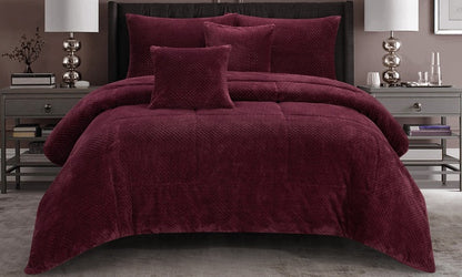 Alaria 3 Piece Waffle Fleece Comforter Set, Burgundy