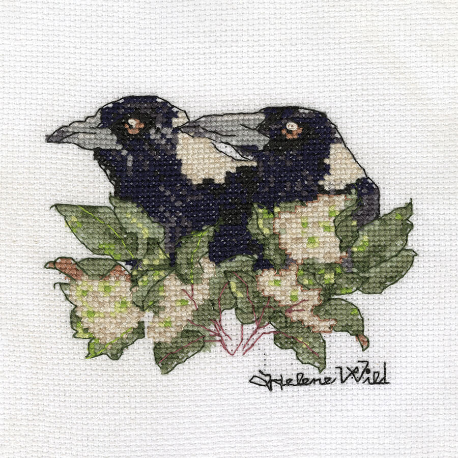 Helene Wild Cross Stitch Kit, Magpie Pair- 12x12cm