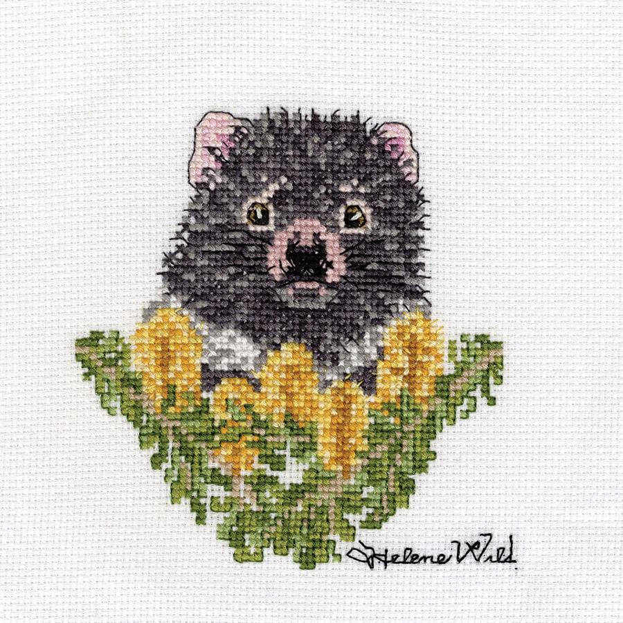 Helene Wild Cross Stitch Kit, Tasmanian Devil- 12x12cm