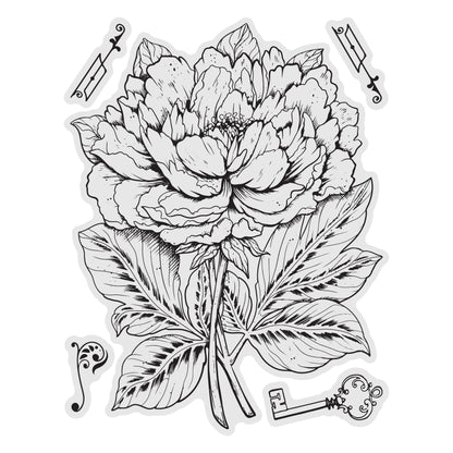 Vintage Blooms Stamp and Colour Set, Peony- 5pc