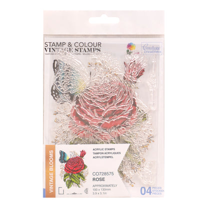 Vintage Blooms Stamp and Colour Set, Rose- 4pc