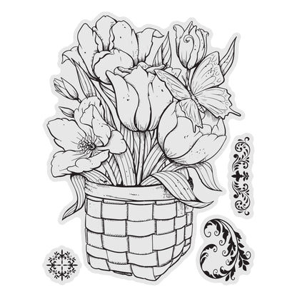 Vintage Blooms Stamp and Colour Set, Tulip- 4pc